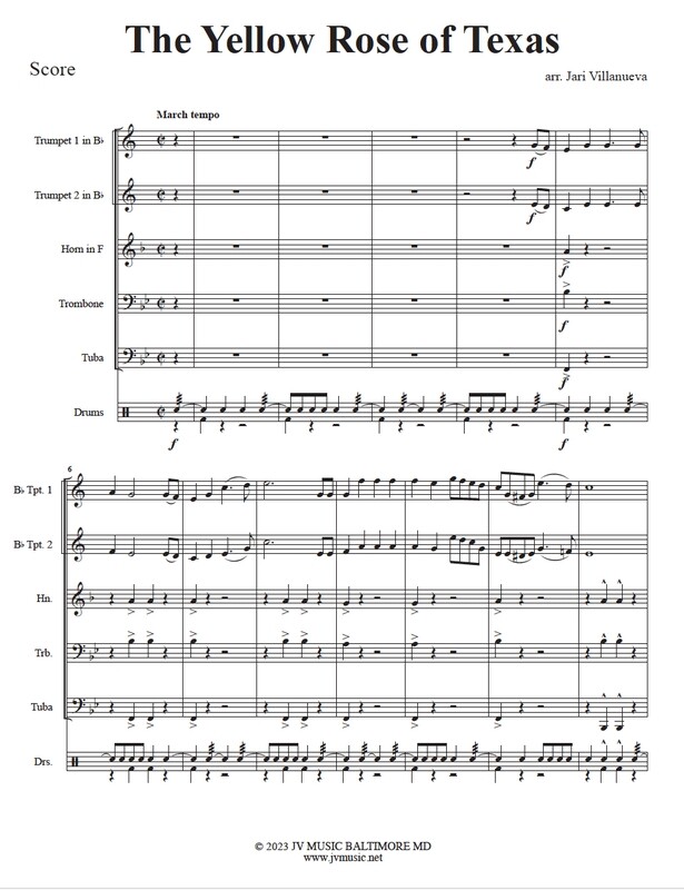 The Yellow Rose of Texas for Brass Quintet and Drums