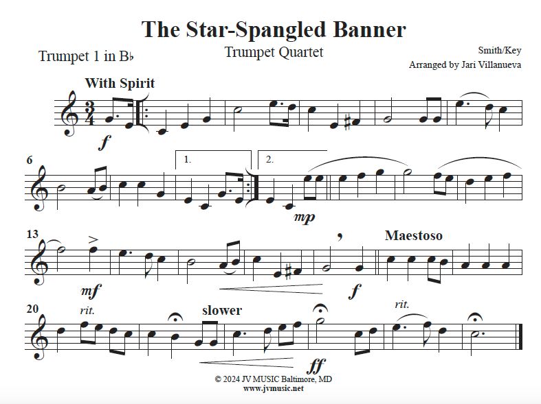 The Star-Spangled Banner for Trumpet Quartet
