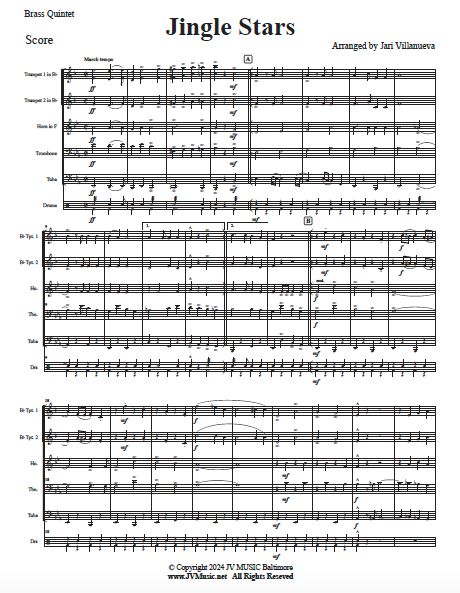 Jingle Stars For Brass Quintet Jingle Bells ala John Philip Sousa
