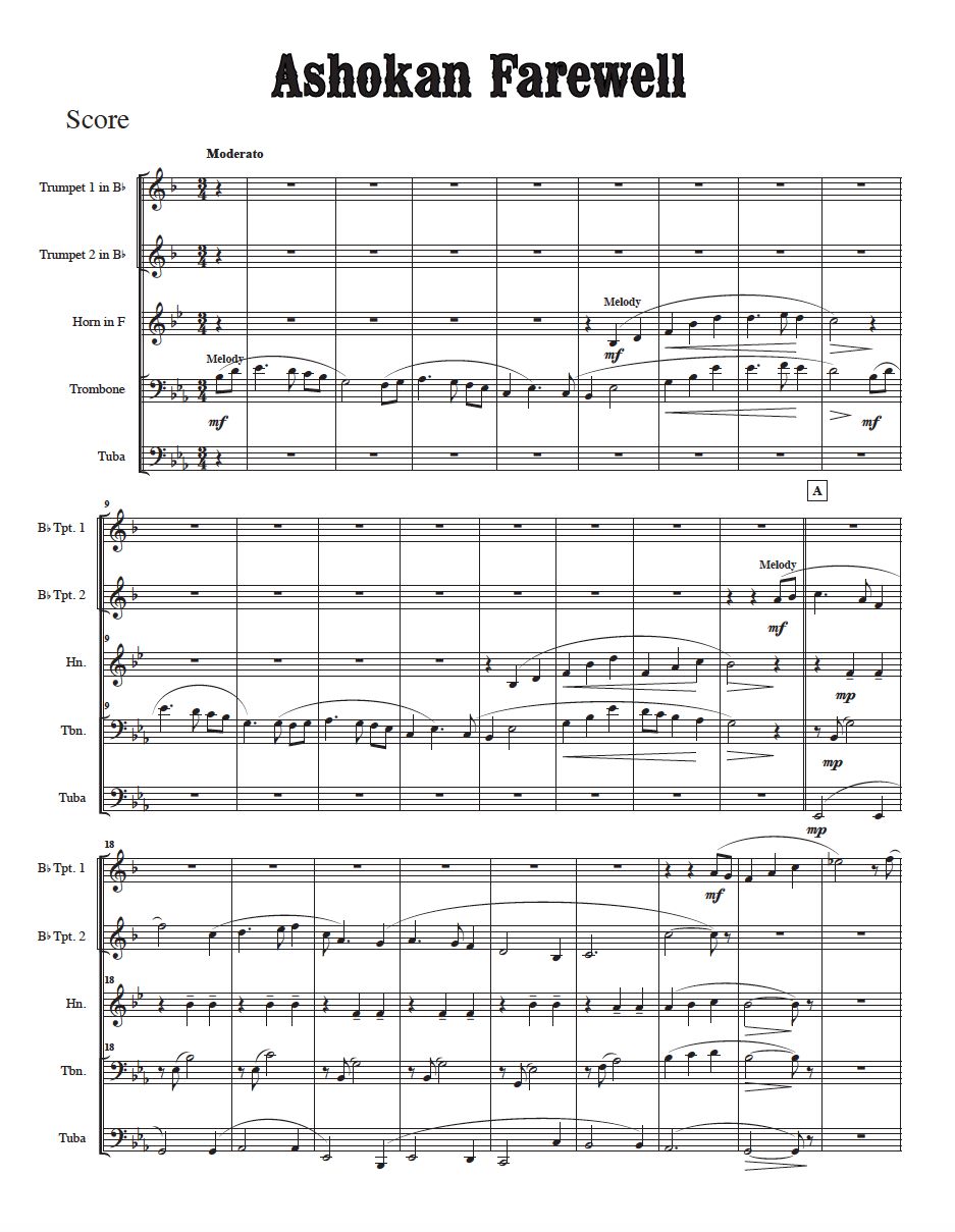 Ashokan Farewell for Brass Quintet