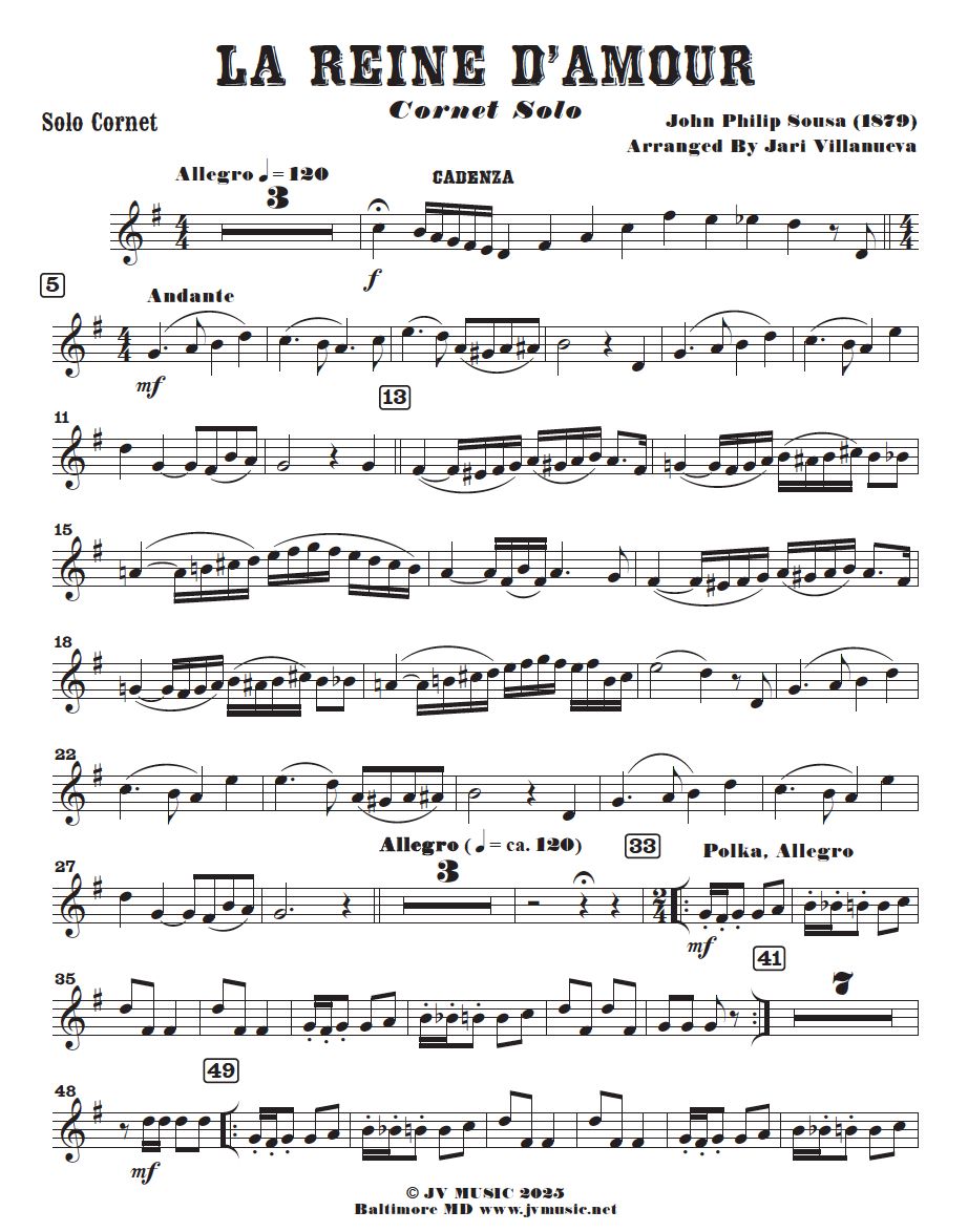 La Reine d&#39;Amour by John Philip Sousa for Cornet Solo and Brass Ensemble