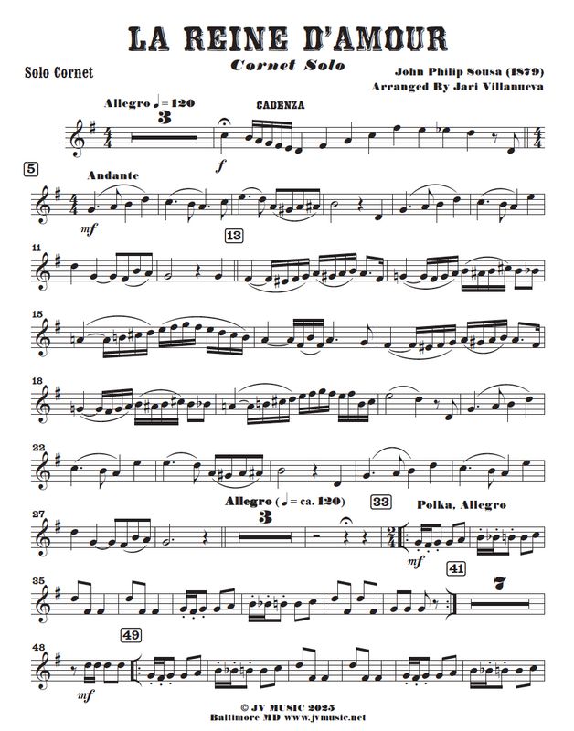 La Reine d&#39;Amour by John Philip Sousa for Cornet Solo and Brass Ensemble