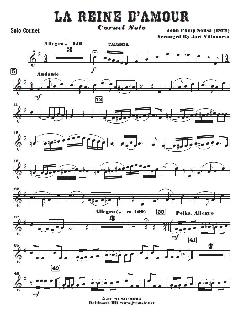 La Reine D&#39;Amour by John Philip Sousa for Brass Quintet