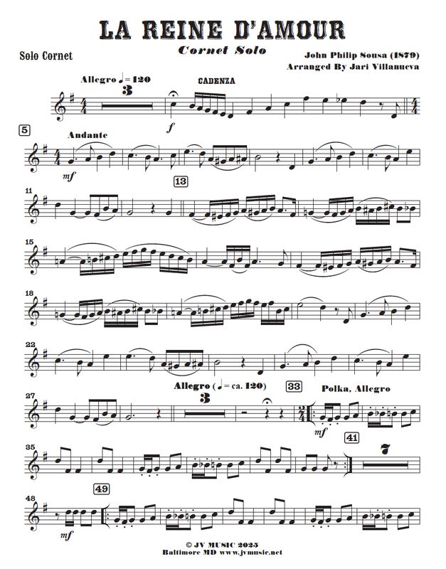 La Reine D&#39;Amour by John Philip Sousa for Brass Quintet