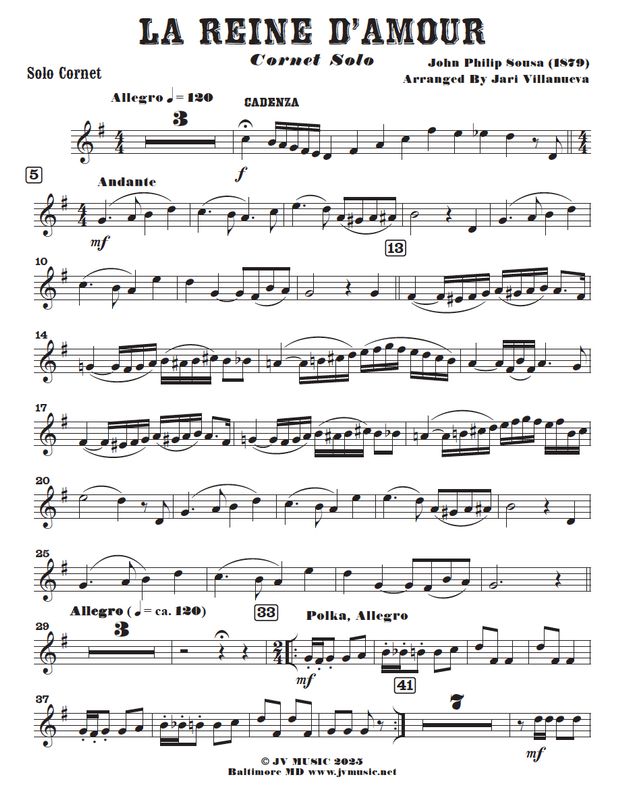 La Reine D&#39;Amour for Solo Cornet and Concert Band