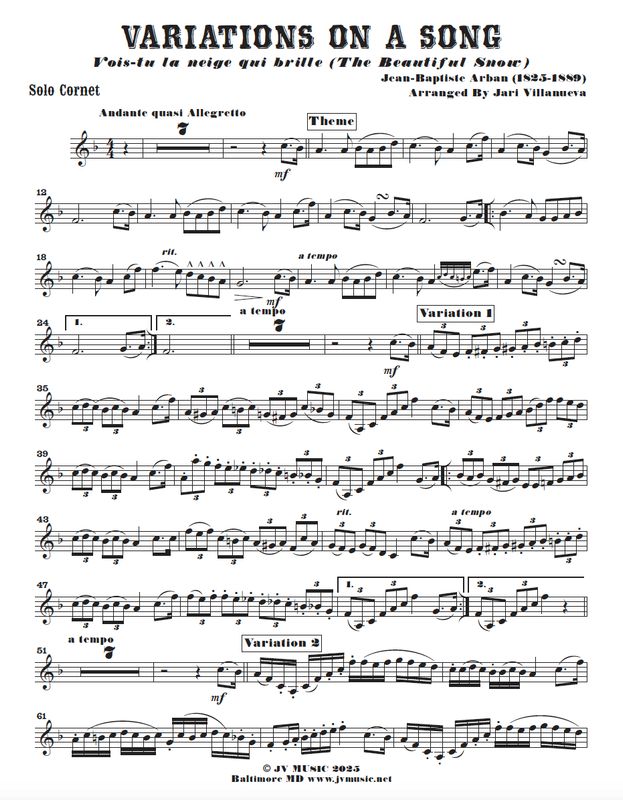 Variations on a Song &quot;Vois-tu la neige qui brille&quot; The Beautiful Snow J.B. Arban Cornet Solo with Band Arr. Villanueva