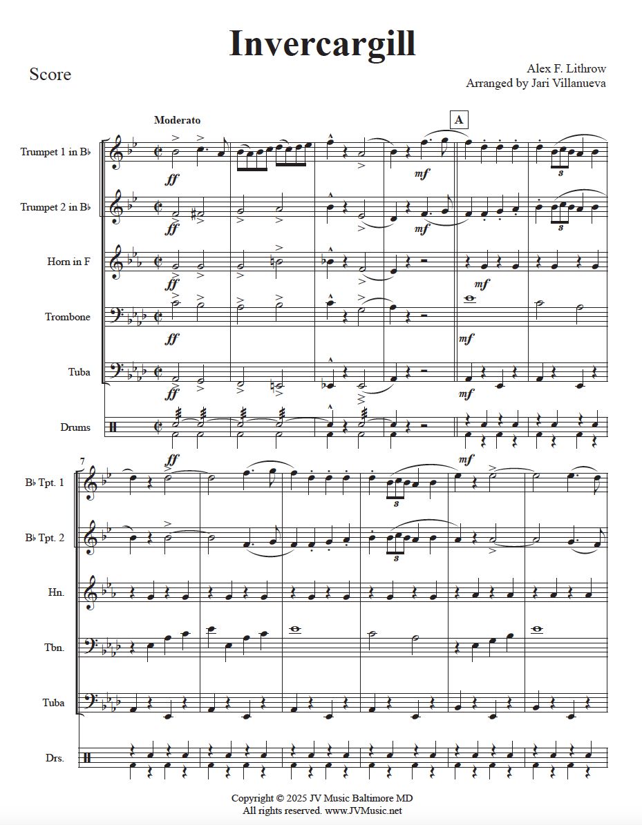 Invercargill March for Brass Quintet Arranged by Jari Villanueva