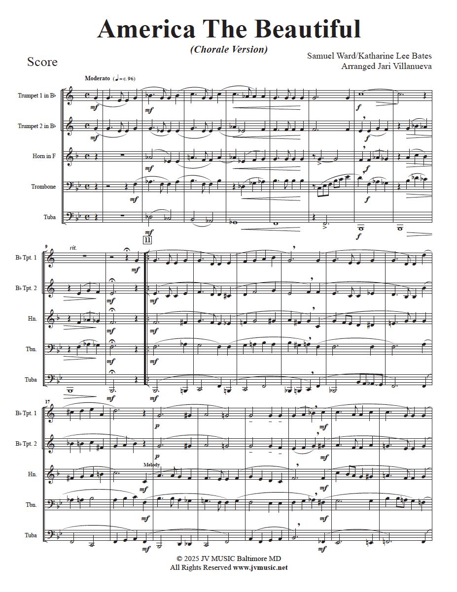 America The Beautiful Chorale Version for Brass Quintet