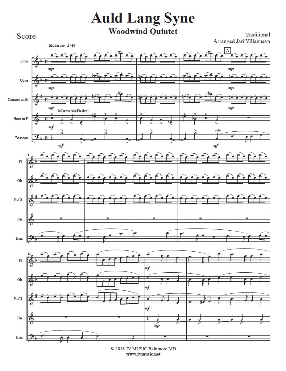 Auld Lang Syne for Woodwind Quintet