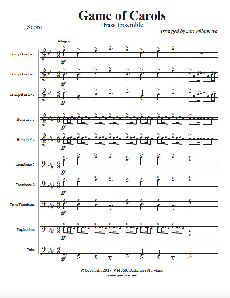 Game of Carols (Carol of the Bells Game of Thrones) for Brass Ensemble