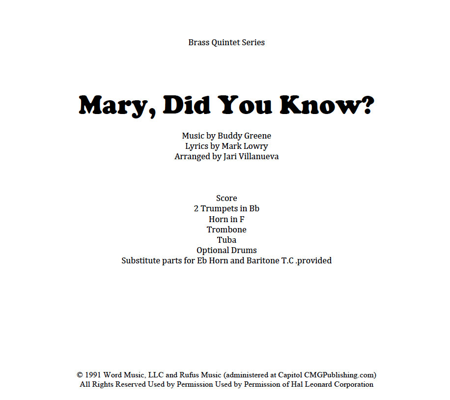 Mary, Did You Know? For Brass Quintet