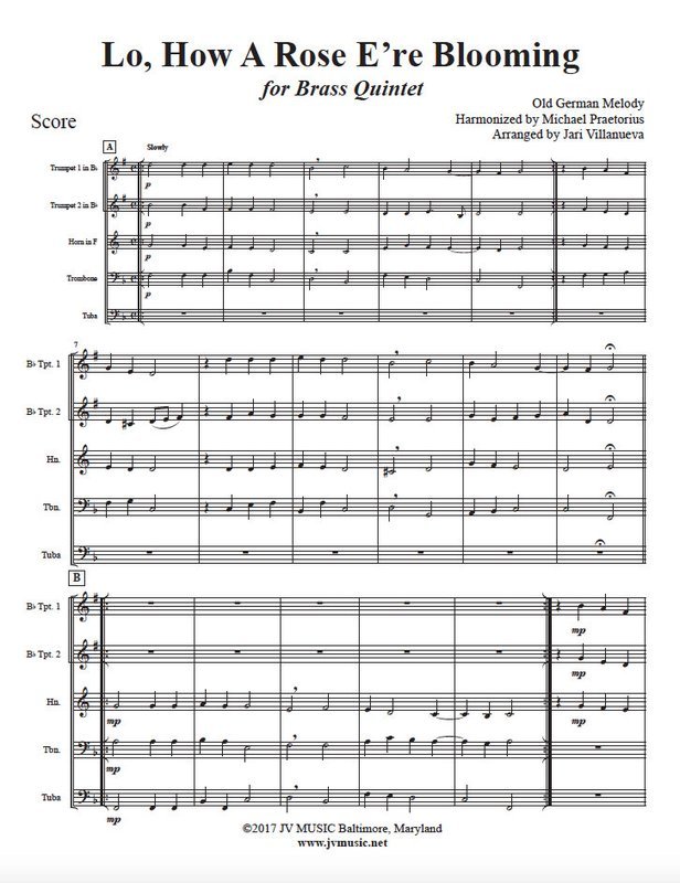 Lo, How A Rose E're Blooming for Brass Quintet