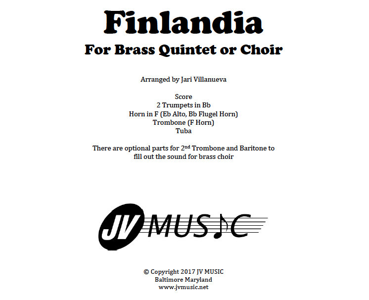 Finlandia Hymn for Brass Quintet or Choir