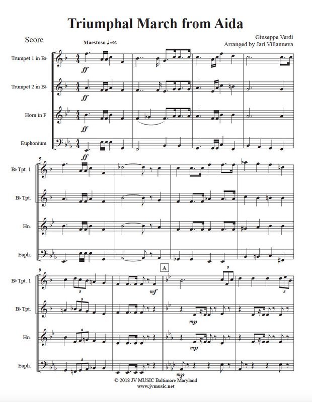 Triumphal March from Aida for Brass Quartet