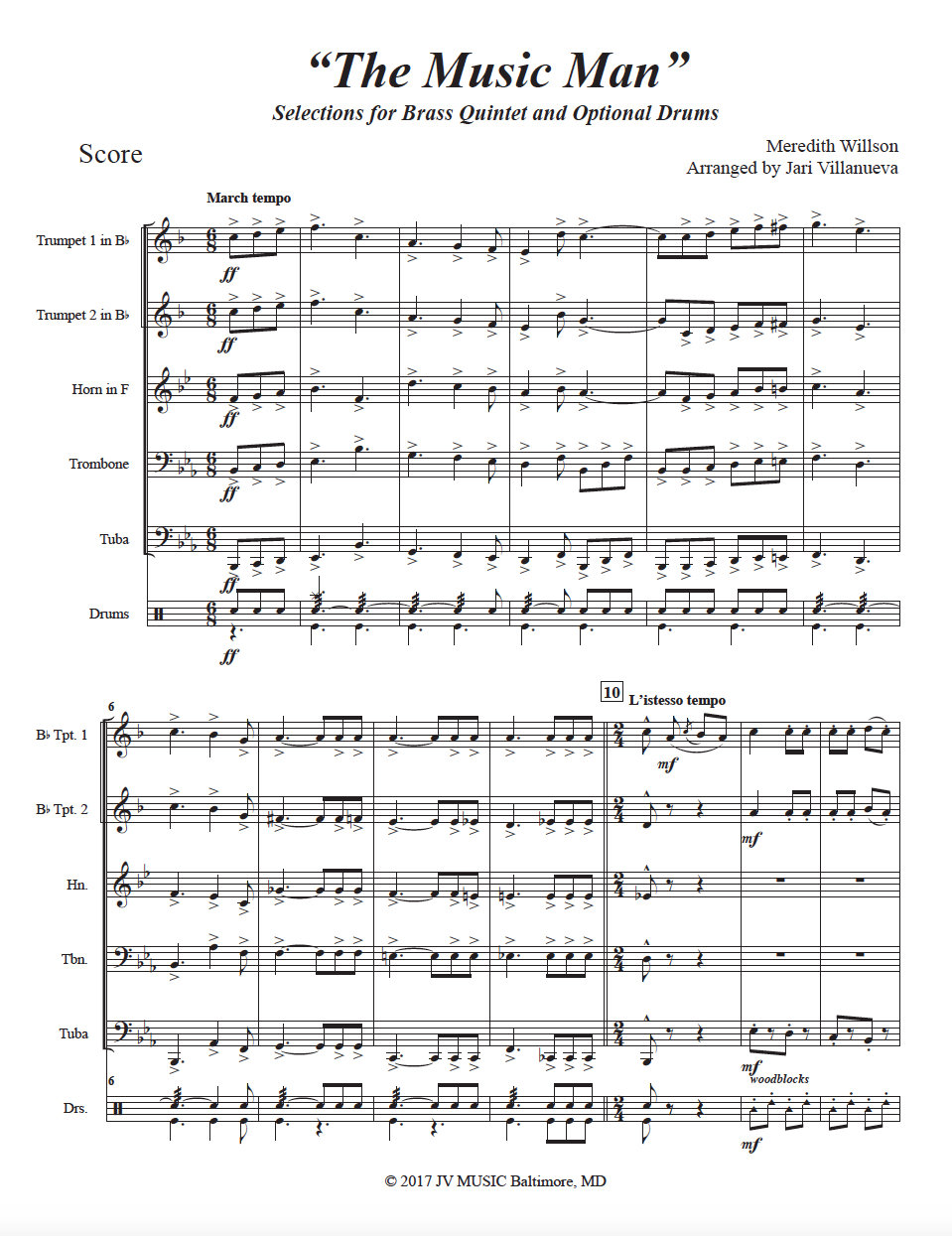 Music Man selections for Brass Quintet
