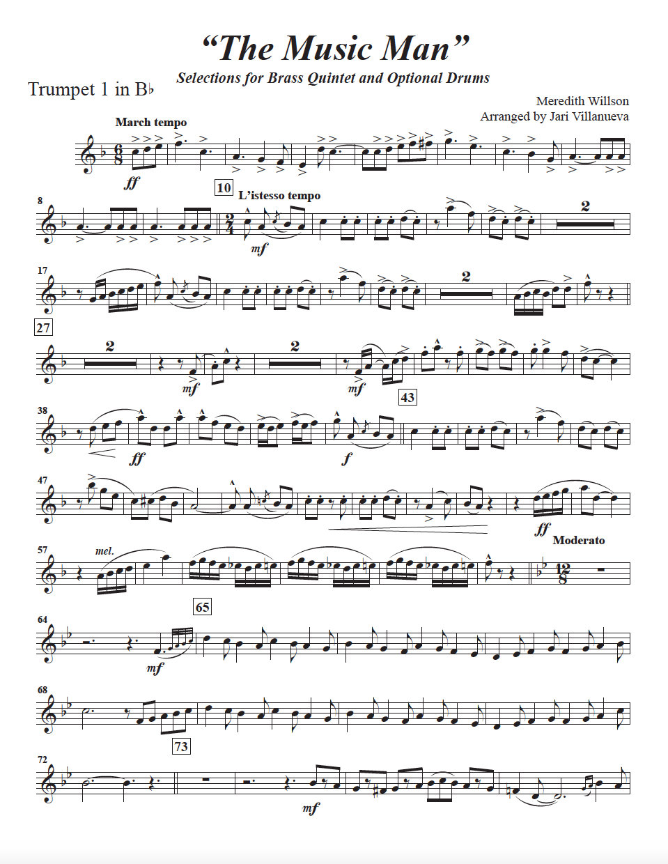 Music Man selections for Brass Quintet