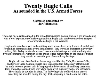 Twenty Bugles Calls as used in the US Armed Forces