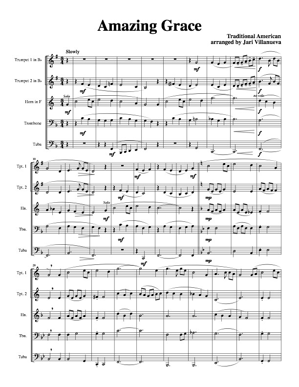 Amazing Grace for Brass Quintet