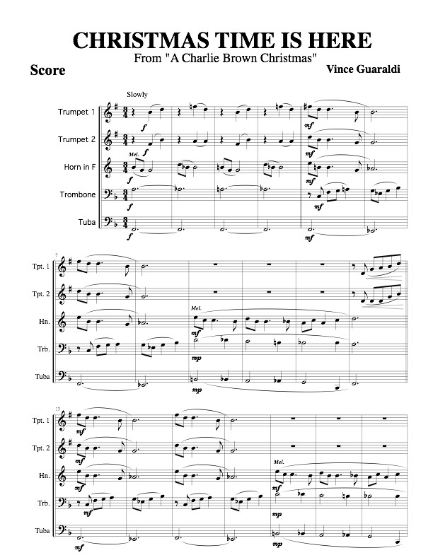 Christmas Time is Here for Brass Quintet