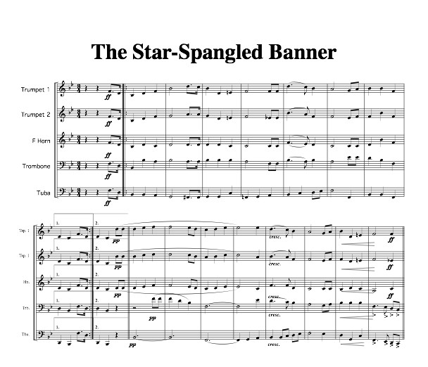 The Star Spangled Banner for Brass Quintet