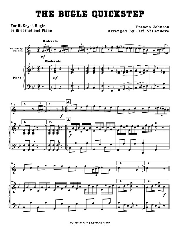 The Bugle Quick Step for Piano and Keyed Bugle or Cornet by Francis Johnson