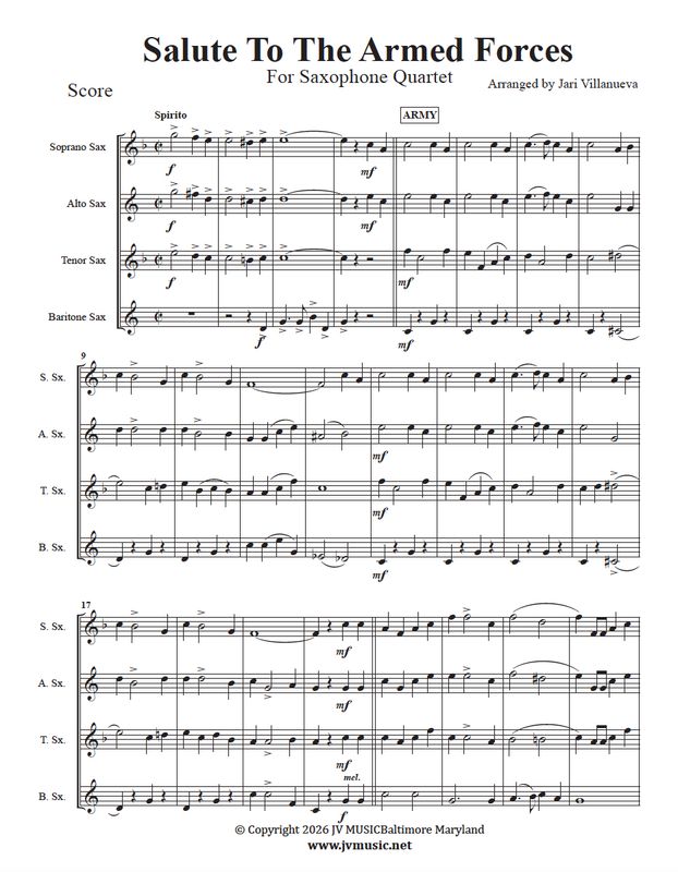 Salute To The Armed Forces for Saxophone Quartet (with Space Force)