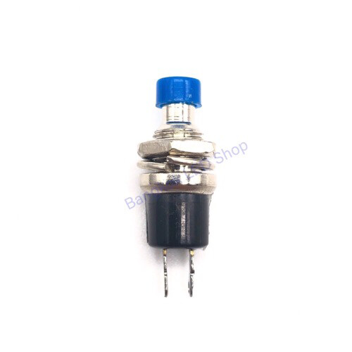 Metal Round Button Switch 2 PIN PUSH ON - RELEASE OFF BLUE