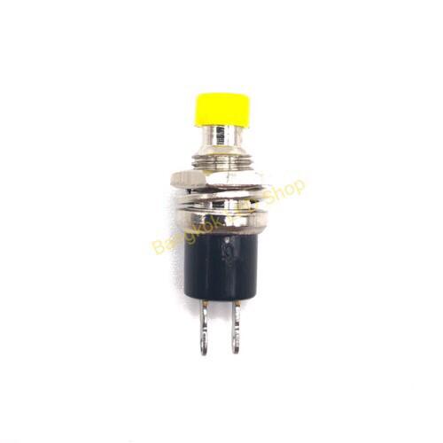 Metal Round Button Switch 2 PIN PUSH ON - RELEASE OFF YELLOW