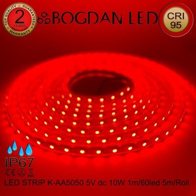 LED STRIP K-AA5050-60-RED DC-5V IP67 BOGDAN LED LED STRIP K-AA5050-60-RED DC-5V IP67 BOGDAN LED