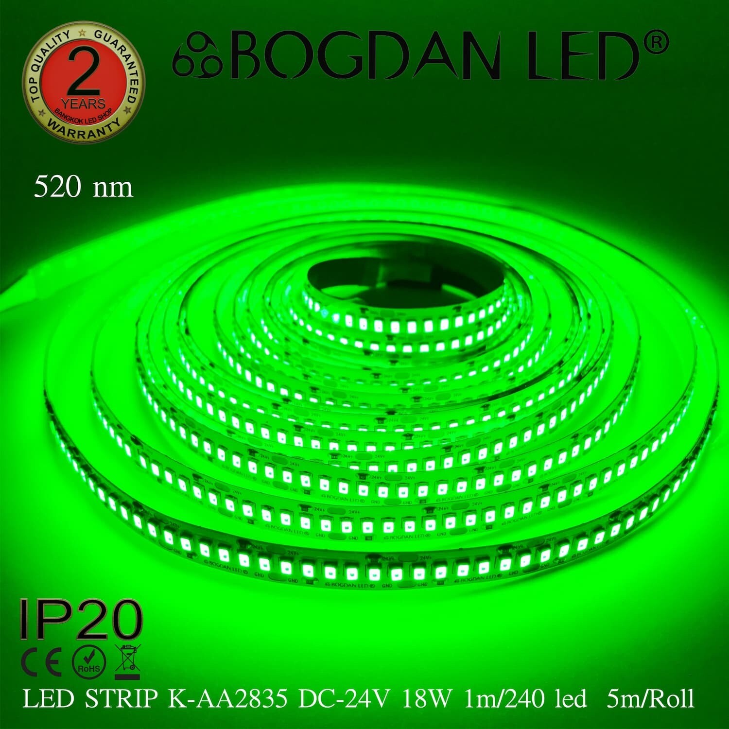 LED STRIP K-AA2835-240-GREEN DC-24V IP20 BOGDAN LED