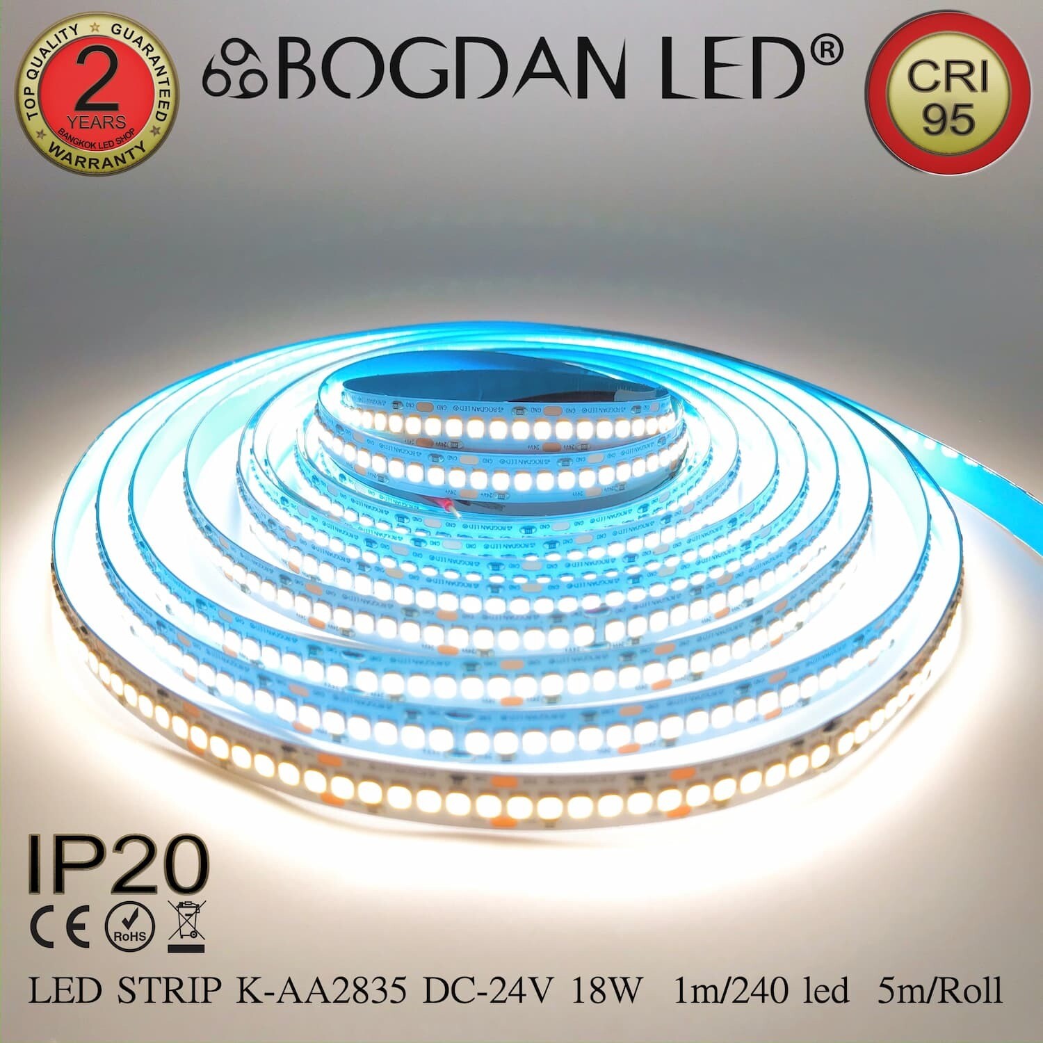 LED STRIP K-AA2835-240-5000K DC-24V IP20 BOGDAN LED