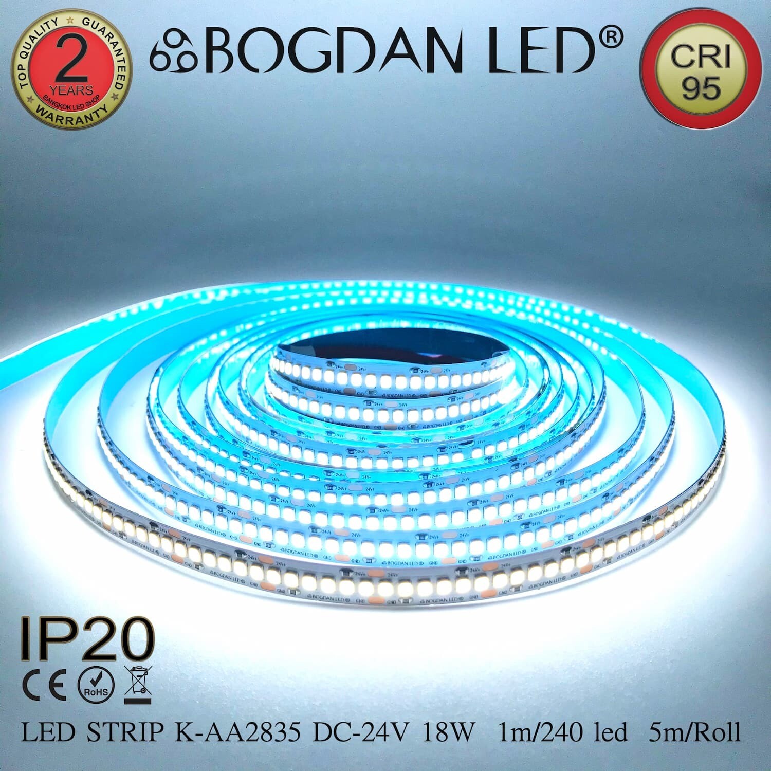 LED STRIP K-AA2835-240-6500K DC-24V IP20 BOGDAN LED