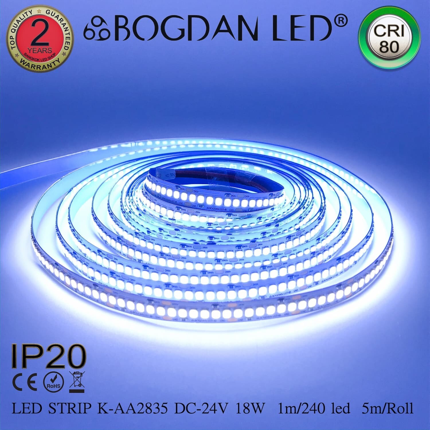 LED STRIP K-AA2835-240-10000K DC-24V IP20 BOGDAN LED