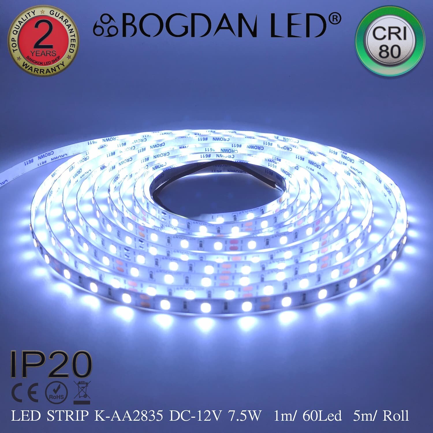 LED STRIP K-AA2835-60-10000K DC-12V IP20 BOGDAN LED