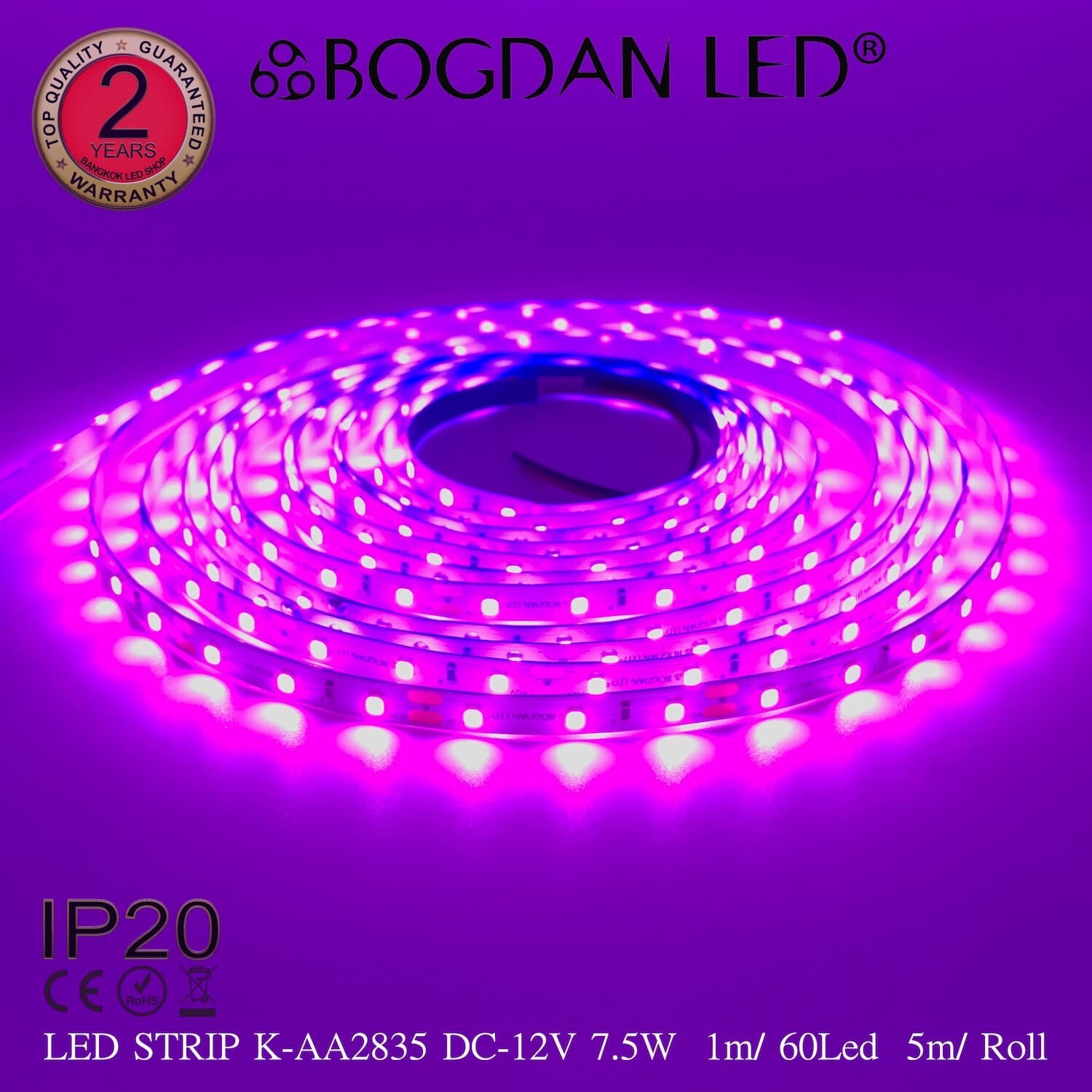 LED STRIP K-AA2835-60-PINK DC-12V IP20 BOGDAN LED