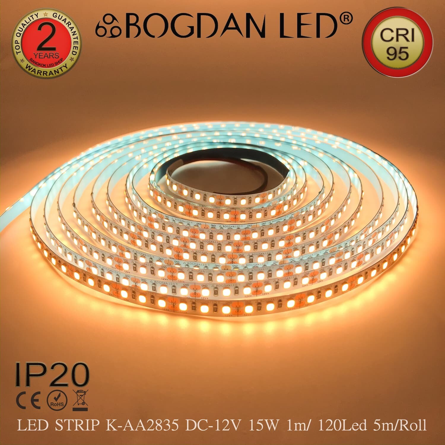 LED STRIP K-AA2835-120-2700K DC-12V IP20 BOGDAN LED