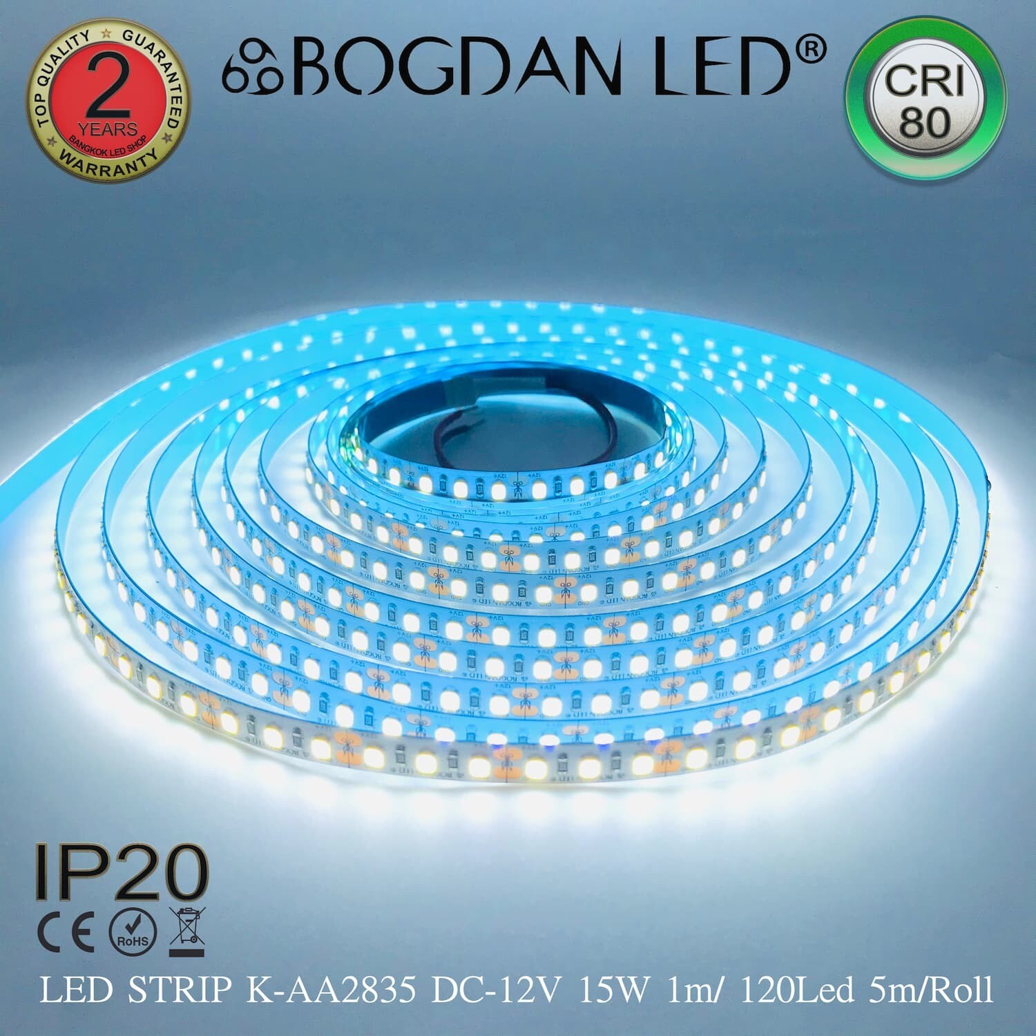 LED STRIP K-AA2835-120-6500K DC-12V IP20 BOGDAN LED