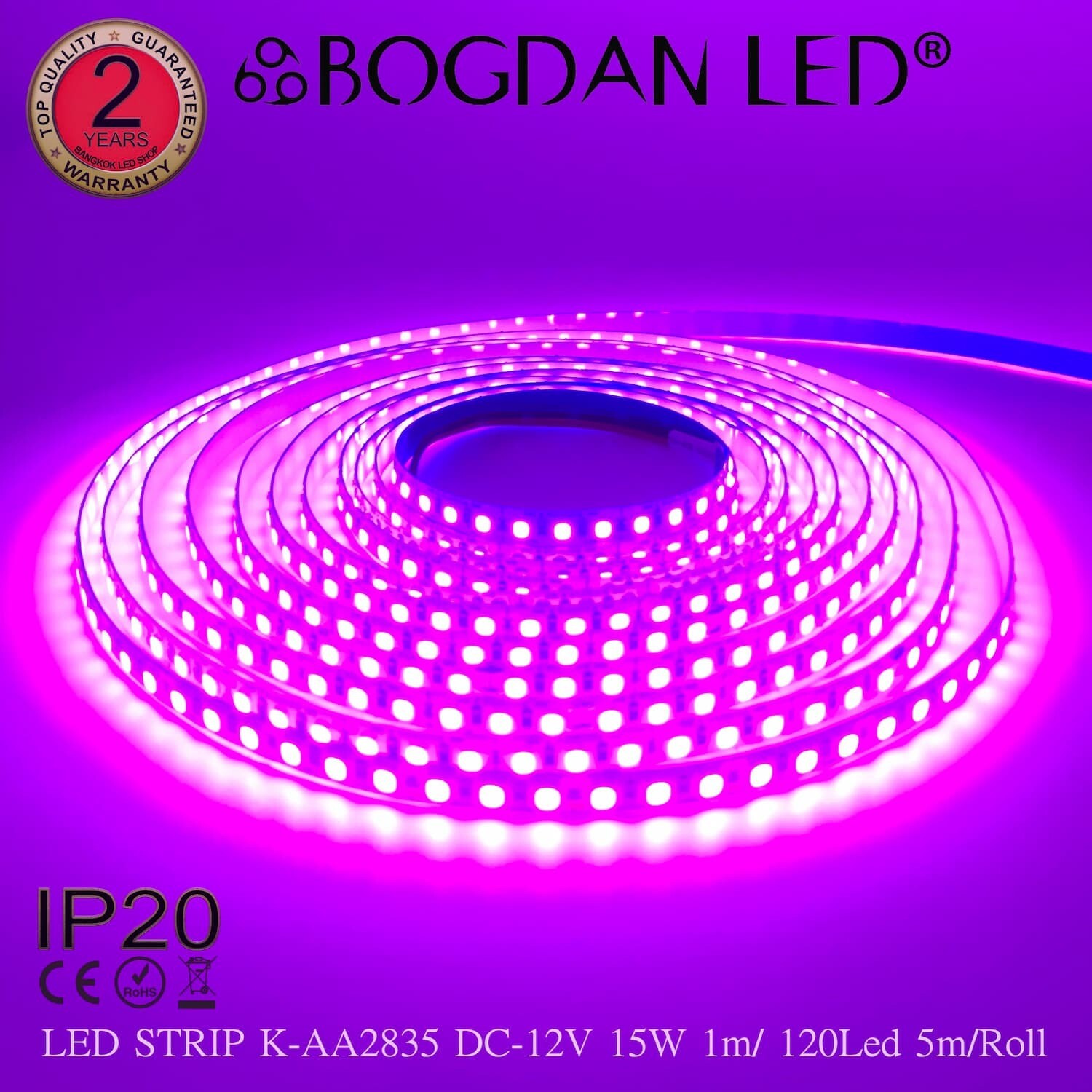 LED STRIP K-AA2835-120 PINK DC-12V IP20 BOGDAN LED