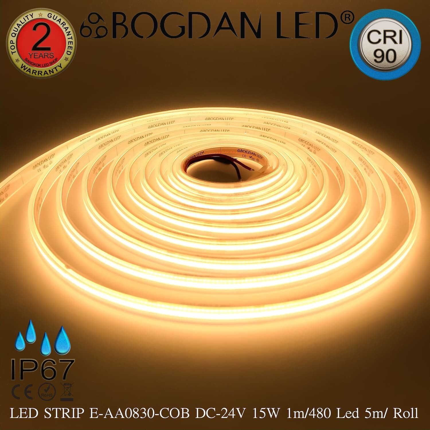 LED STRIP E-AA0830-COB-3000K DC24V IP67 BOGDAN LED