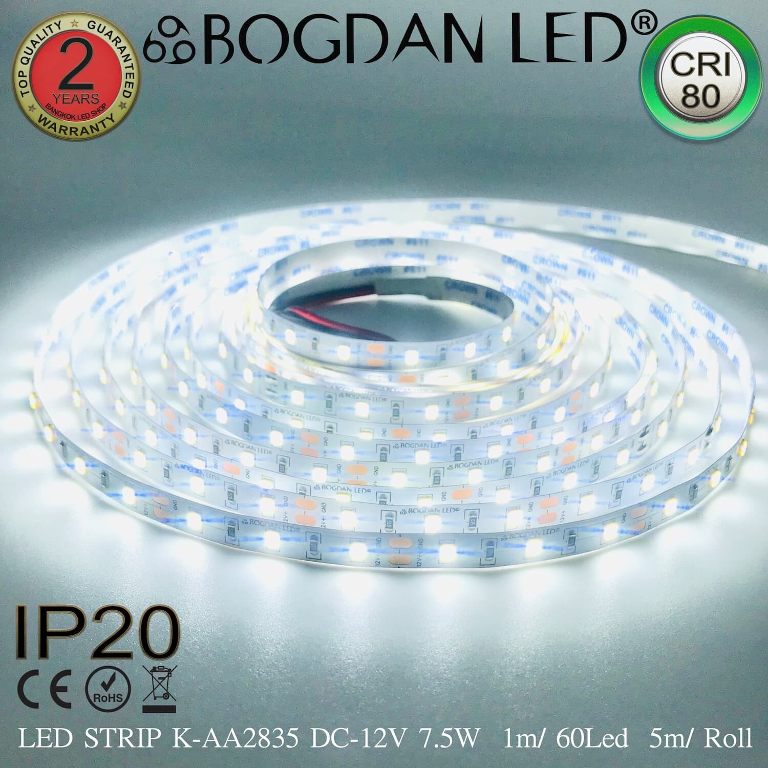 LED STRIP K-AA2835-60-6500K DC-12V IP20 BOGDAN LED