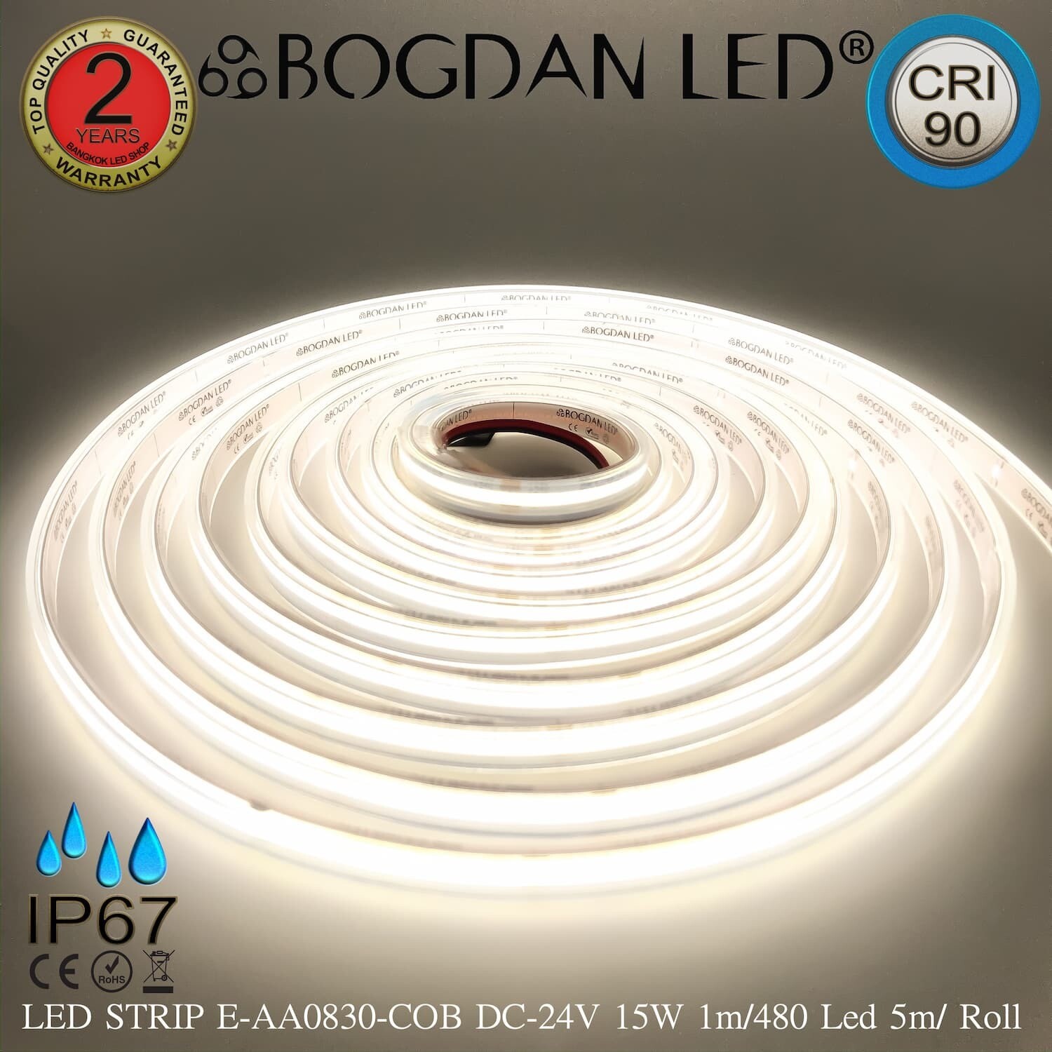 LED STRIP E-AA0830-COB-5000K DC24V IP67 BOGDAN LED