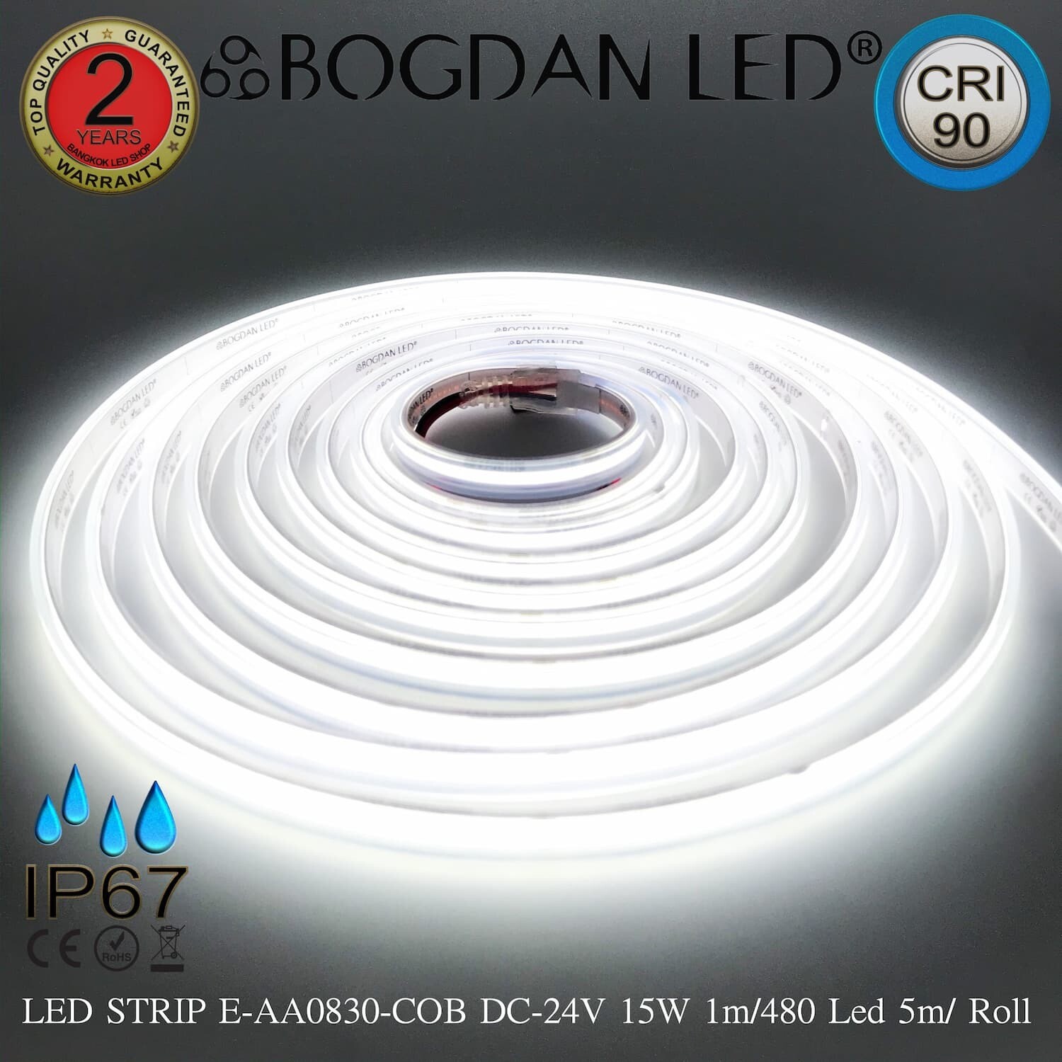 LED STRIP E-AA0830-COB-6500K DC24V IP67 BOGDAN LED