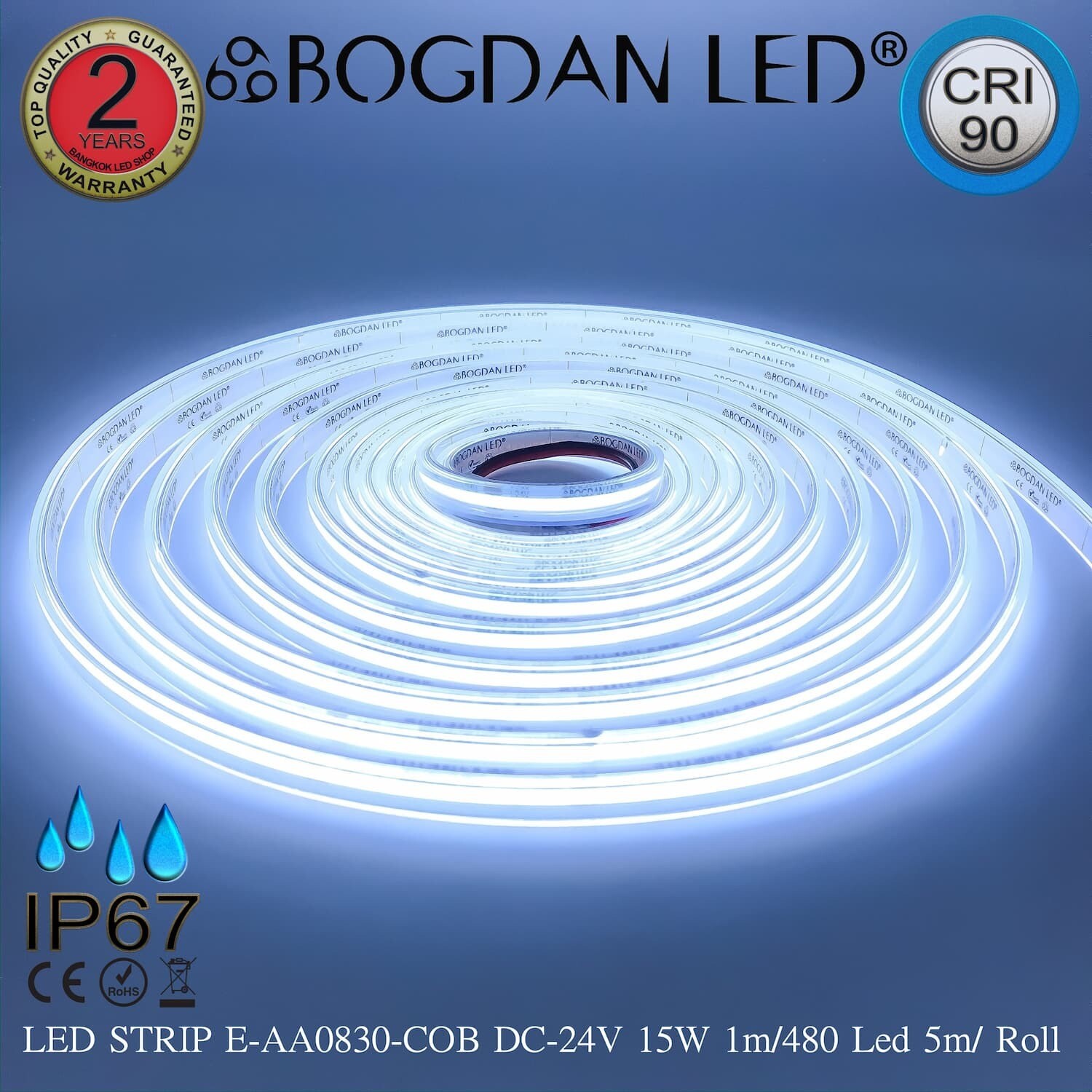 LED STRIP E-AA0830-COB-25000K DC24V IP67 BOGDAN LED