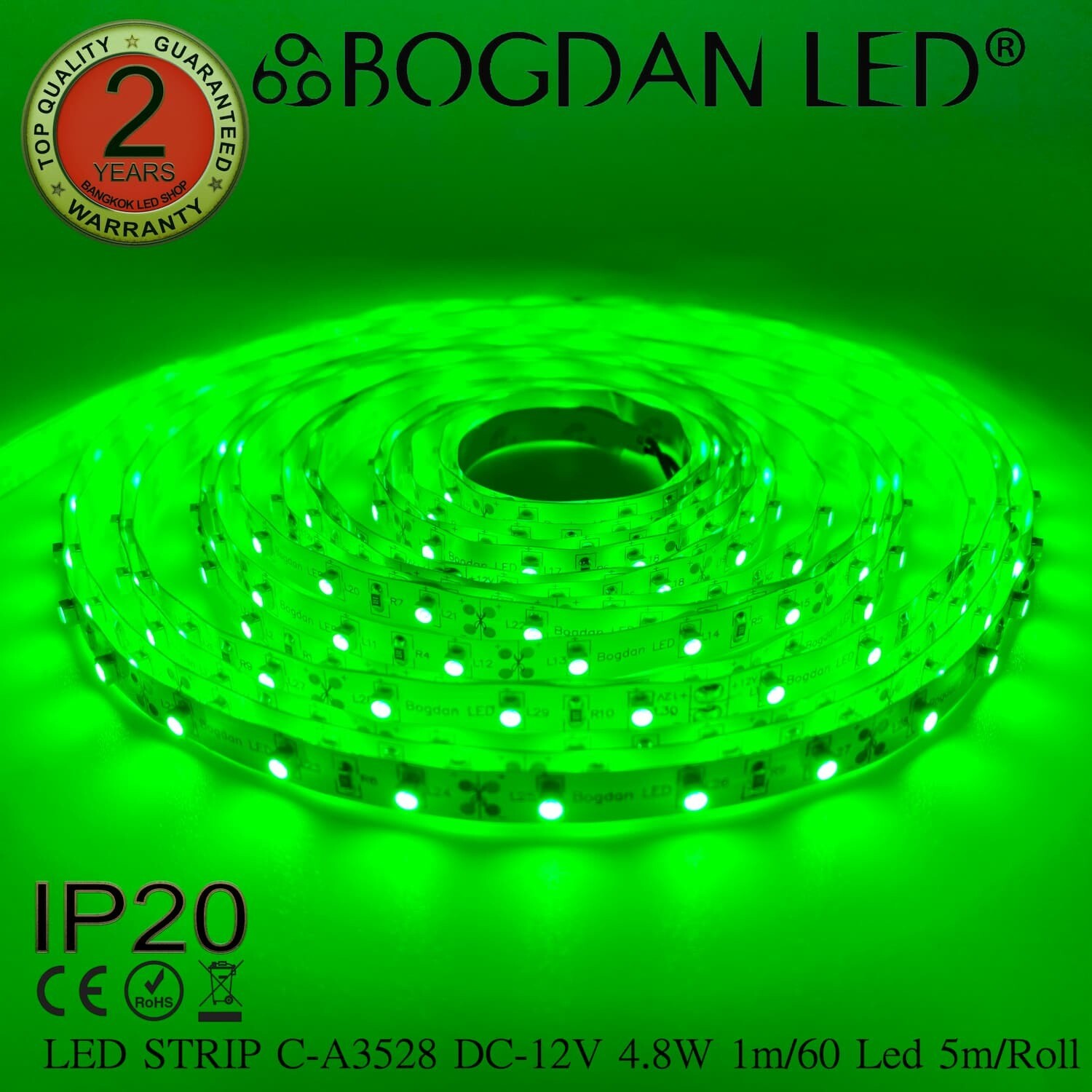 LED STRIP C-A3528-60-GREEN DC-12V IP20 BOGDAN LED