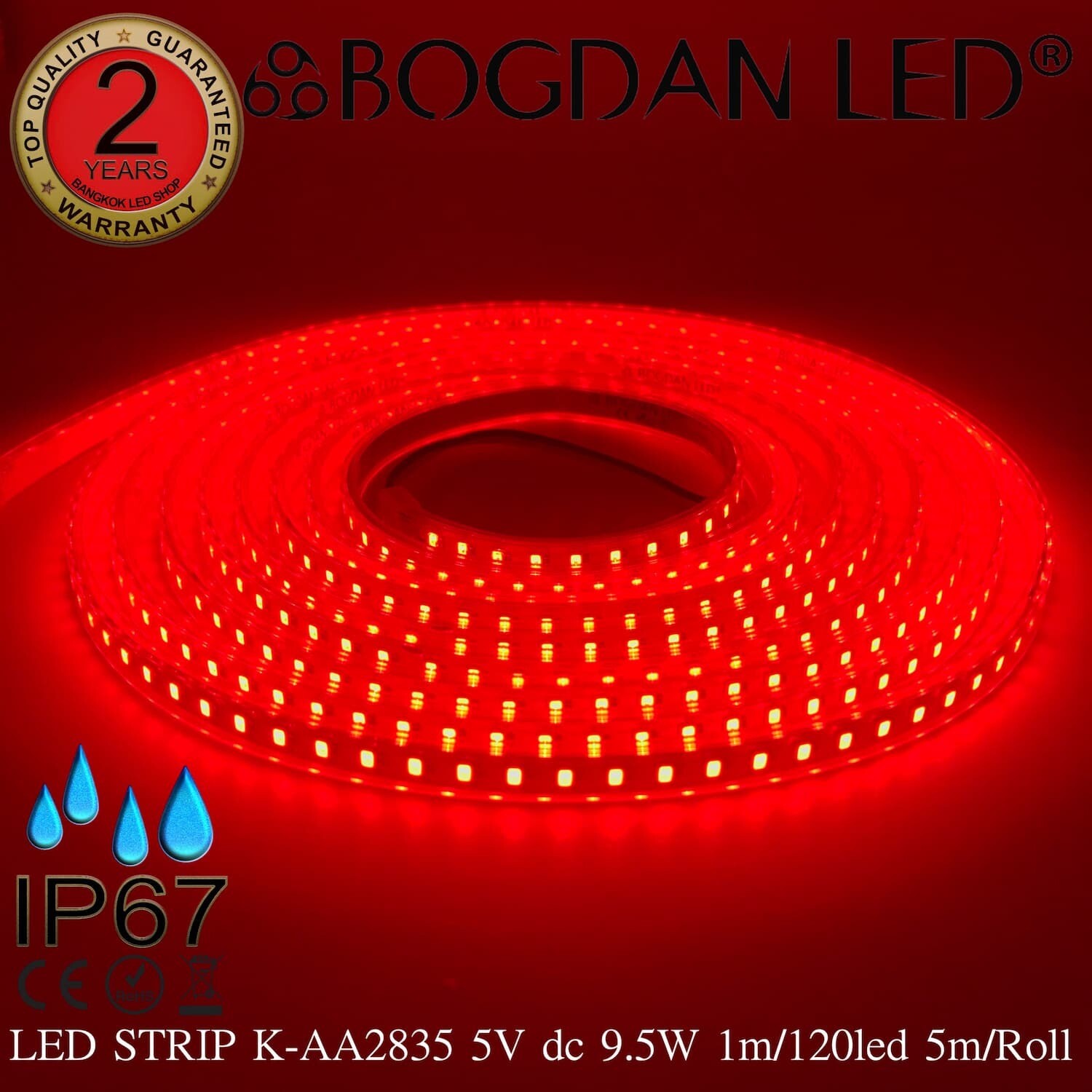 LED STRIP K-AA2835-120-RED DC-5V IP67 BOGDAN LED LED STRIP K-AA2835-120-RED DC-5V IP67 BOGDAN LED