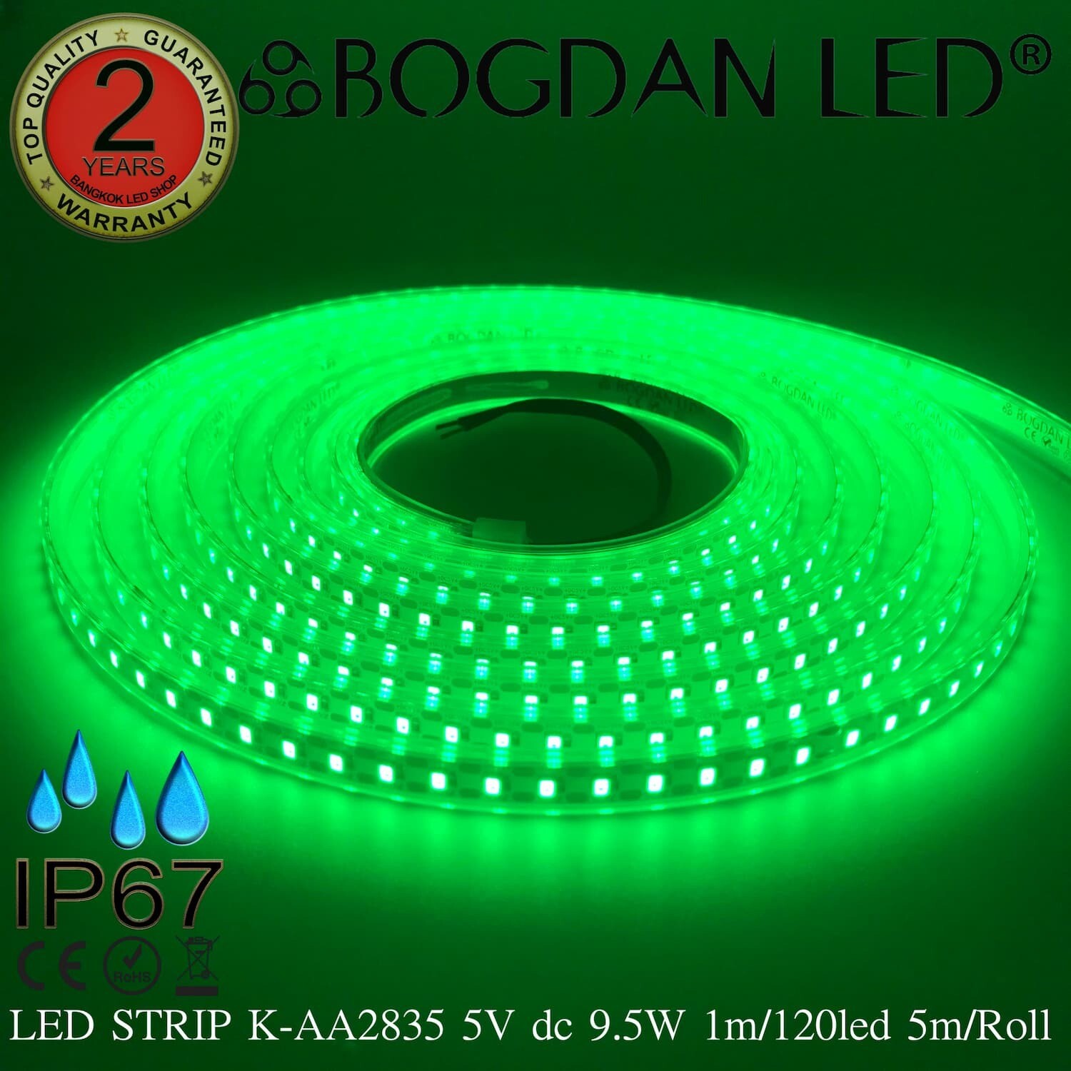 LED STRIP K-AA2835-120-GREEN DC-5V IP67 BOGDAN LED LED STRIP K-AA2835-120-GREEN DC-5V IP67 BOGDAN LED