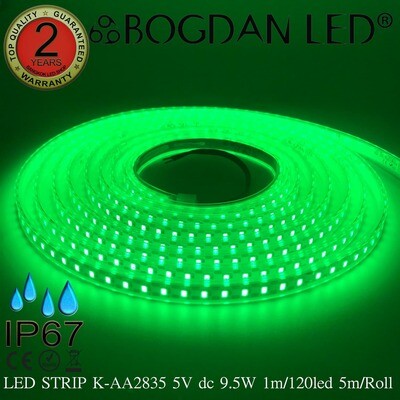 LED STRIP K-AA2835-120-GREEN DC-5V IP67 BOGDAN LED