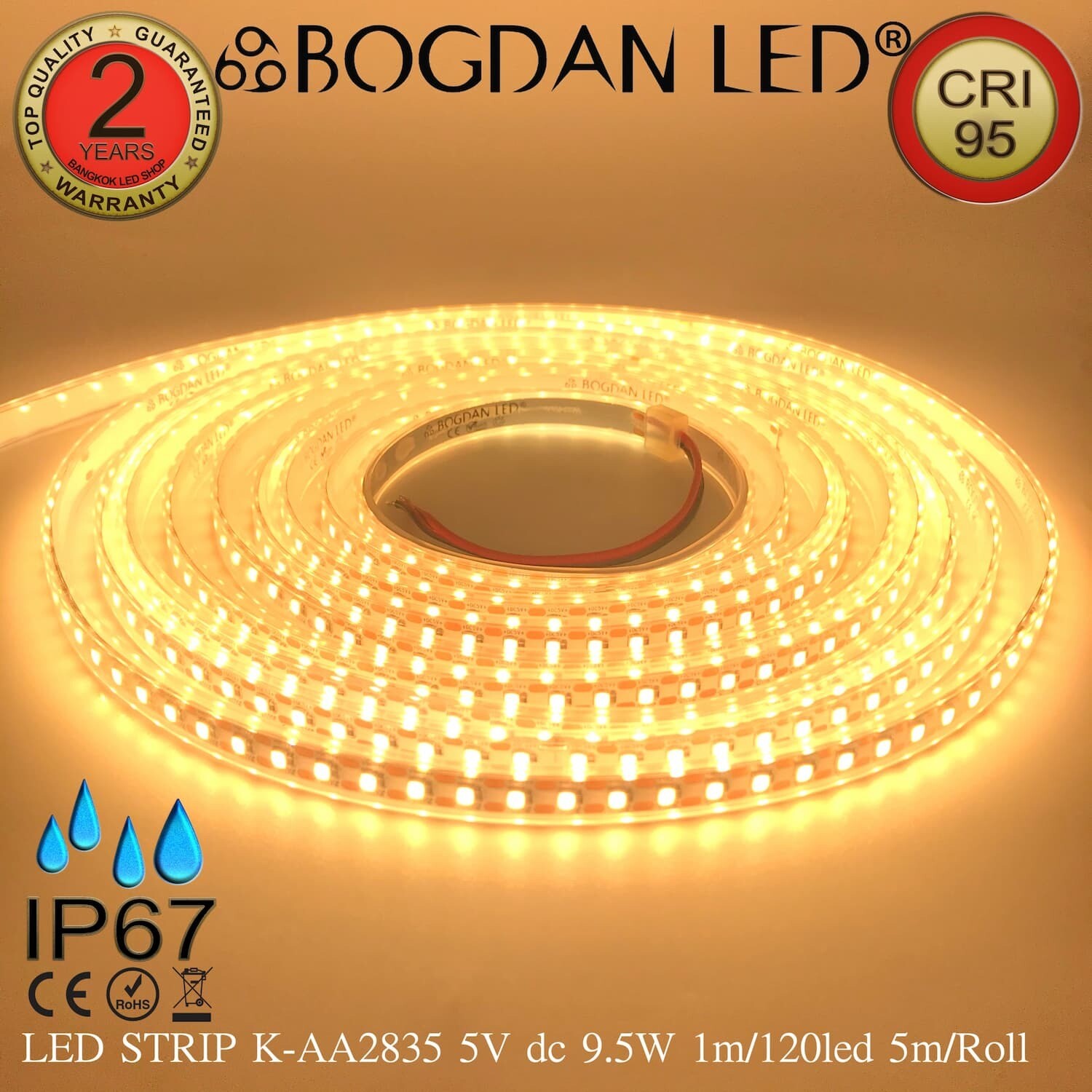 LED STRIP K-AA2835-120-3000K DC-5V IP67 BOGDAN LED LED STRIP K-AA2835-120-3000K DC-5V IP67 BOGDAN LED