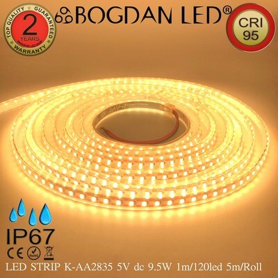 LED STRIP K-AA2835-120-3000K DC-5V IP67 BOGDAN LED LED STRIP K-AA2835-120-3000K DC-5V IP67 BOGDAN LED