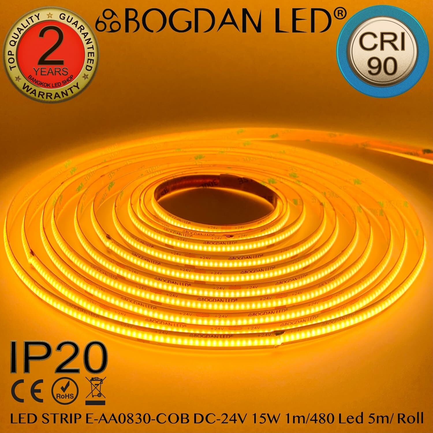 LED STRIP E-AA0830-COB-2400K DC-24V IP20 BOGDAN LED